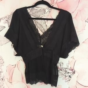 Sheer Flutter Sleeve Top with Buttons